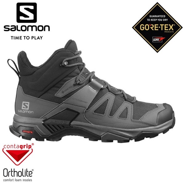 【SALOMON 法國 男 X ULTRA 4 GTX 中筒登山鞋《黑/灰/珍珠藍》】412946/休閒鞋/登山 product lightbox image 1